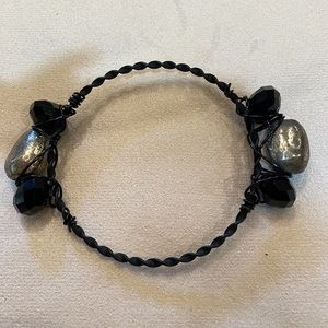 HANDMADE 2 CLUSTER  Black‎ Silver Twist  Bracelet W/Box